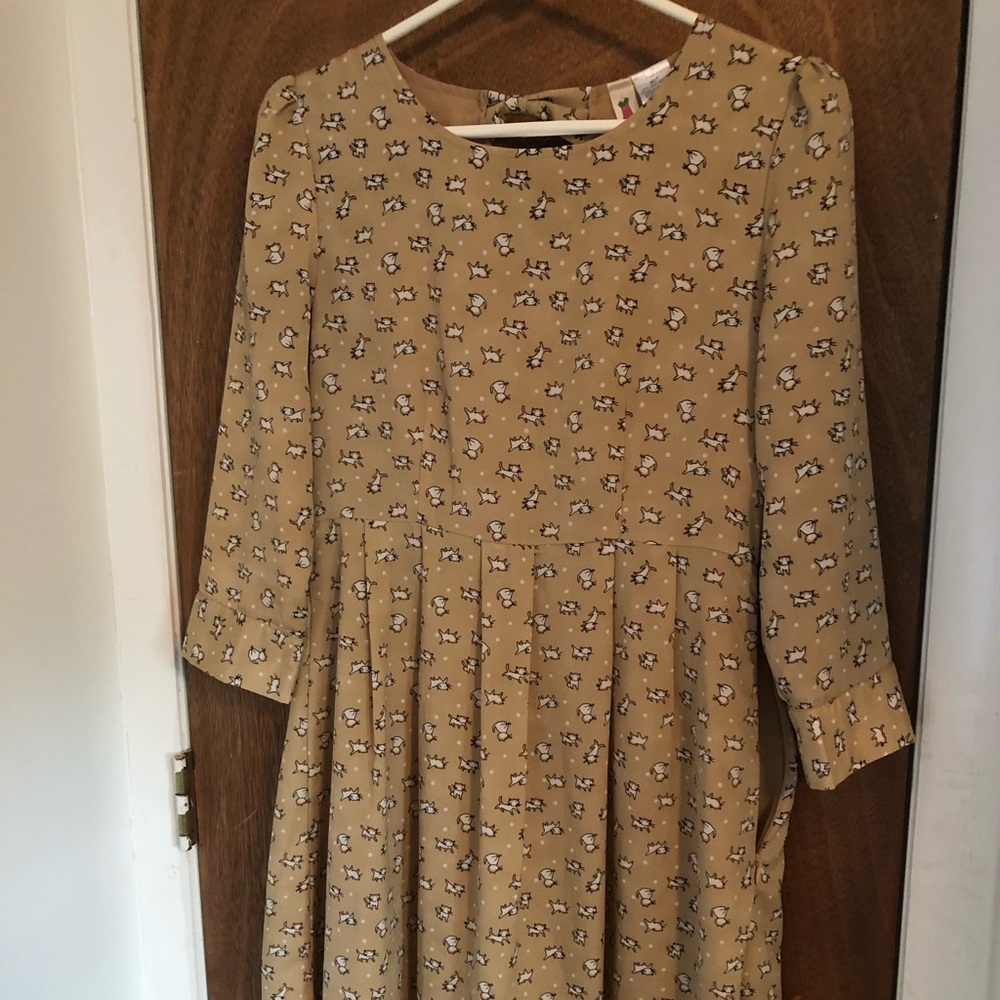 ModCloth Alice Moon cat print dress with bow 🎀